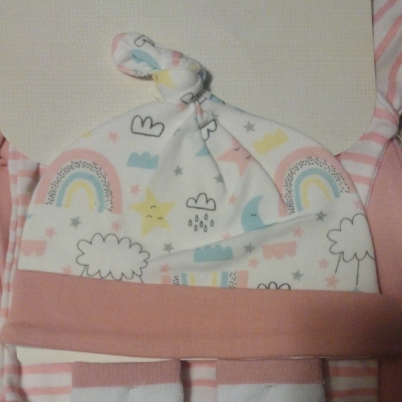 Pink Baby Outfit Set with Rainbow Bib - Picture 5 of 9